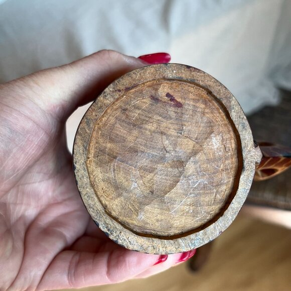 Hand-Carved Wooden Mug With Giraffe Handle & Giraffe Print Design 4.5" Tall 2.7 - Picture 9 of 11